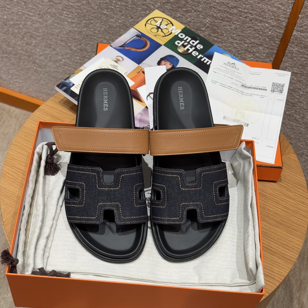Sandalen Chypre Hermès Denim & Camel