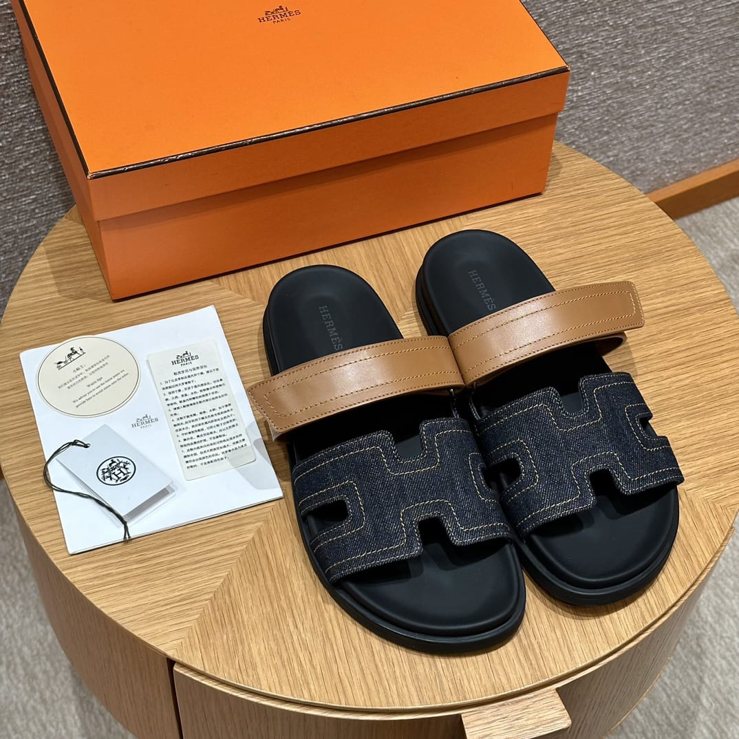 Sandalen Chypre Hermès Denim & Camel